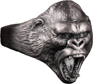925 Ayar Gümüş Yüzük - 925 Ayar Gümüş Kızgın Goril Baş Yüzüğü - El Yapımı Hayvan Damga Yüzüğü erkekler için - Görsel 1
