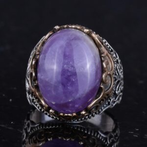 Gerçek Doğal Taş El Yapımı Yüzük - 925 Ayar Gümüş El Yapımı Yüzük - Şık Yüzük (Ametist) - Görsel 4