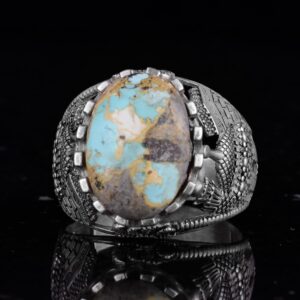 Gerçek Doğal Arizona Turkuaz Taş Yüzük, Camii Detaylı Yüzük, 925 Ayar Gümüş Yüzük - Görsel 6