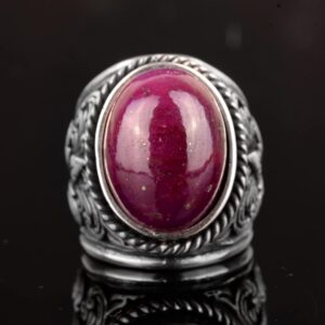 Doğal Yakut Taşlı Yakut Yüzük, Gümüş Erkek Yüzük - Zambak Modeli - Görsel 3