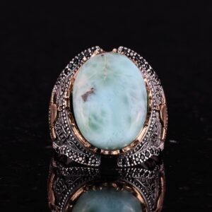 Doğal Müslüman Larimar Taşlı Yüzük, 925K Katı Gümüş Erkek Yüzüğü, Okyanus Sakinliği Tasarımı - Görsel 3