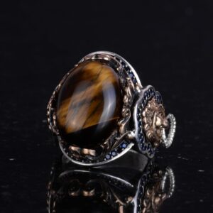 El Yapımı Kaplan Gözü Taşlı Yüzük, Aslan Sembol Yüzüğü - 925K Katkısız Gümüş Erkek Yüzüğü - Cesur Tasarım - Görsel 6