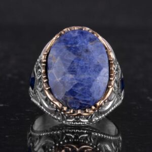 Gerçek Doğal Taş Yüzük - 925 Ayar Gümüş El Yapımı Yüzük (Sodalit) - Görsel 5