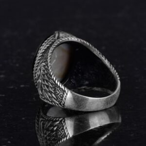 Erkekler için Ay Yıldız Kartal Yüzüğü - 925 Ayar Gümüş Yüzük - Hilal ve Yıldız Tasarımı - Türk Ay Yıldız Bayrağı Kartal Tasarımı Yüzük (Siyah) - Görsel 6