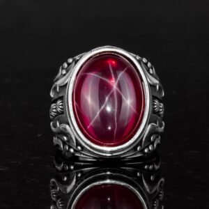 925 Ayar Gümüş Erkek Yüzük, El Yapımı Doğal Yıldız Yakut Taşlı Yüzük, Tasarım Gümüş Erkek Yüzük - Görsel 6