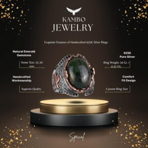 Mescidi Aksa desenli, Cabochon Zümrüt Taşlı Yüzük, 925 Ayar Saf Gümüş Erkek Yüzüğü - Görsel 2