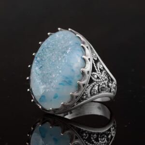 Sterling Gümüş Erkek Yüzük Drusy Kuvars  Aqua, - Parlak Taş Koleksiyonu - Görsel 6