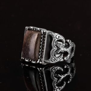 925 Ayar Gümüş Yüzük, Gerçek Doğal Pirit Taşı Yüzük, Kare Şekilli Pirit Yüzük - Görsel 5