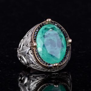 925 Ayar Gümüş Yüzükler Premium Üretilmiş Taşlarla (Açık Yeşil Paraiba Üretilmiş Taş) - Görsel 3