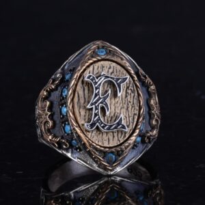 Erkekler için Gümüş Baş Harf Yüzük, 925K Katı Sterlin Gümüş Yüzük, Monogram Kişiye Özel Harf Yüzüğü - Görsel 5