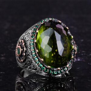 925 Ayar Gümüş El Yapımı Yüzük - Oluşturulmuş Peridot Taş Yüzük - Görsel 5