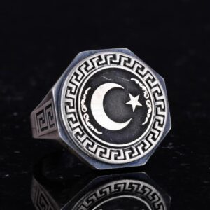 925 Ayar Gümüş Yüzük - Yunan Anahtar Desenli Erkek Yüzüğü - El Yapımı Yüzük - Görsel 5