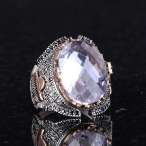 925 Ayar Gümüş Erkek Yüzük - Yapay Taş Erkek Yüzük (Yapay Kristal) - Görsel 4