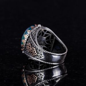 Gümüş Doğal Azurit Taş Yüzük, 925 Ayar Sert Gümüş Erkek Yüzüğü, İçgörü ve Netlik Tasarımı - Görsel 5