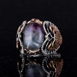 Doğal Florit Taşlı Yüzük, 925 Ayar Gümüş Yüzük Erkekler İçin - Görsel 4