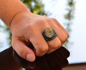 925 Ayar Gümüş Gerçek Doğal Arizona Turkuaz Taşlı Erkek Yüzük - El Yapımı İfadeli Takı - Görsel 7