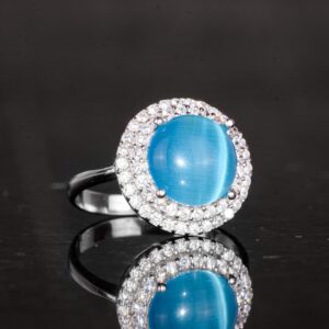 Kedi Gözlü Gümüş Yüzük - Kadınlar için Sterlin Gümüş Yüzük (Mavi Kedi Gözlü) - Görsel 5