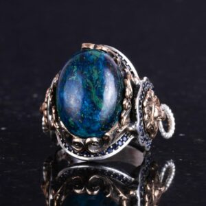 Gümüş Hayvan Aslan Yüzüğü, El Yapımı Azurit Taş Yüzüğü - Gizemli 925K Katı Gümüş Erkek Yüzüğü - İçgörü ve Netlik Tasarımı - Görsel 6