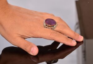 Gerçek Doğal Taş Yüzük - Gümüş Erkek El Yapımı Kılıç Yüzüğü (Yakut) - Görsel 6