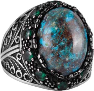 Doğal Azurit Taş Yüzük - El Yapımı 925 Ayar Gümüş Erkek Takısı, Şık ve Zarif Tasarım