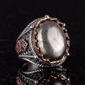 Gerçek Doğal Pirit Taşı Yüzük, 925 Ayar Katı Gümüş Erkek Yüzüğü, Refah Manifestasyonu Tasarımı - Görsel 4