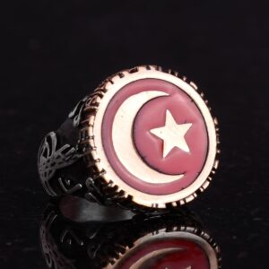 Erkek Gümüş Yüzük - Kırmızı Hilal ve Yıldız Tasarımı, Türk Bayragı Yüzük - Görsel 6