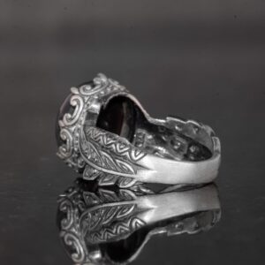 El Yapımı 925 Ayar Gümüş Erkek Yüzük ile Doğal Opal Taşı - Yaprak Desenli İfade Yüzüğü - Görsel 7