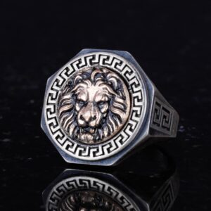 925 Ayar Gümüş Yüzük - Yunan Anahtarı Tasarımı Erkek Yüzüğü - El Yapımı Yüzük (Aslan) - Görsel 6