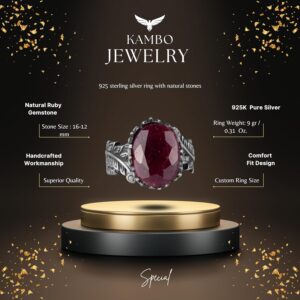 Sterling Gümüş Kadın Yüzük, Gerçek Doğal Yakut Taşlı, Vintage Bohem Tasarım - Görsel 2