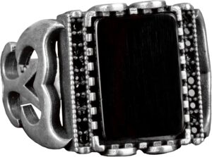 925 Ayar Gümüş Erkek Yüzük, Gerçek Doğal Obsidyen Taşı Yüzük - Görsel 1