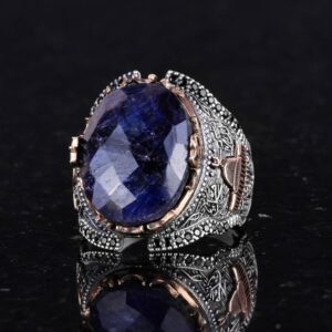 Gümüş Camii Yüzüğü, Yapay Taş Yüzüğü, 925 Ayar Gümüş Yapay Safir Taş Yüzüğü - Çeşitli Koleksiyon - Görsel 4