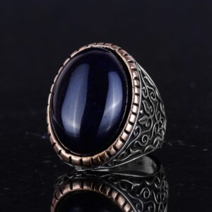 Oluşturulmuş Taş Yüzük, 925 Ayar Gümüş Erkek Yüzüğü, Büyük Yüzük (Oniks Oluşturulmuş Taş) - Görsel 6