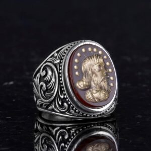 Gerçek Doğal Akik Taşı Yüzük - 925 Ayar Gümüş Erkek Yüzük - Şaman Tasarımı - Görsel 5