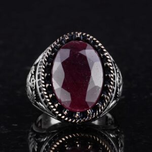 Gerçek Doğal Taş Yüzük - El Yapımı Kartal Yüzüğü - 925 Ayar Gümüş Yüzük (Yakut) - Görsel 4