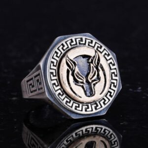 925 Ayar Gümüş Yüzük - Yunan Anahtarı Tasarımı Erkek Yüzüğü - El Yapımı Yüzük (Kurt) - Görsel 5
