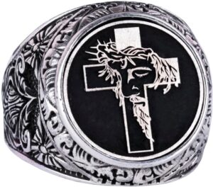 Haç Yüzük - Erkek 925 Ayar Gümüş Hristiyan Yüzüğü - İsa Yüzüğü - Görsel 1