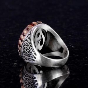 925 Ayar Sert Gümüş Erkek Yüzük - Doğal Kırmızı Akik Taşı ile El Yapımı Şıklık - Görsel 4