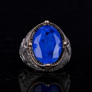 925 Ayar Gümüş Yüzükler Premium Üretim Taşlarla (Koyu Mavi Paraiba Üretim Taşı) - Görsel 3