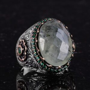 Gerçek Doğal Taş Yüzük - 925 Ayar Gümüş El Yapımı Yüzük (Prehnite) - Görsel 5