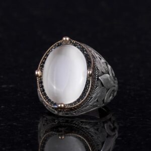 925 Ayar Gümüş Yüzükler Premium Üretilmiş Taşlarla (Beyaz Kedi Gözlü Üretilmiş Taş) - Görsel 3