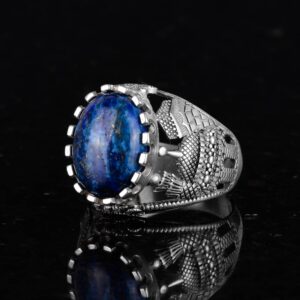 Lapis Lazuli Taş Yüzük - 925 Ayar Katı Gümüş Erkek Yüzük - Bilgelik ve Gerçek Tasarımı - Görsel 5
