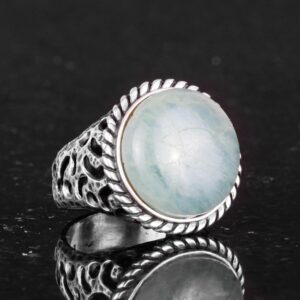 Gerçek Doğal Taş Yüzük - 925 Ayar Katı Gümüş Erkek Yüzük ile Akuamarin - Görsel 4