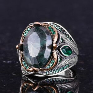 Doğal Zümrüt Taşlı Yüzük - 925 Ayar Gümüş Yüzük - El Yapımı Takı - Görsel 5