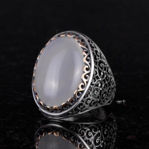 El Yapımı Sterlin Gümüş Erkek Büyük Yüzük ile Üretilmiş Ay Taşı - Görsel 5