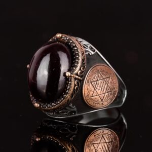 Doğal Garnet Taşlı Yüzük, Davut Yıldızı Yüzüğü - 925 Ayar Sert Gümüş Erkek Yüzüğü - Görsel 6