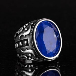 925 Ayar Gümüş Yüzük, Tasarım Gümüş Erkek Yüzüğü (Lacivert Paraiba Yapay Taş) - Görsel 3