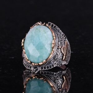 Doğal Taş Yüzük, 925 Ayar Gümüş Yüzük, Erkekler İçin Yüzük (Amazonit) - Görsel 5