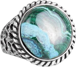 Gerçek Doğal Taş Yüzük - 925 Ayar Katı Gümüş Erkek Yüzüğü ile Krysokolla - Görsel 1