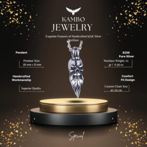 925 Ayar Gümüş Kafatası Kolye – Gotik Sakallı Kafatası Tasarımı – El Yapımı Takı Erkekler ve Kadınlar için – Gotik Hediye - Görsel 2