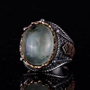 Doğal Prehnit Yeşim Taşı Yüzük, Şifa Veren 925K Katı Gümüş Erkek Yüzüğü, Huzur ve İçgörü Tasarımı - Görsel 5